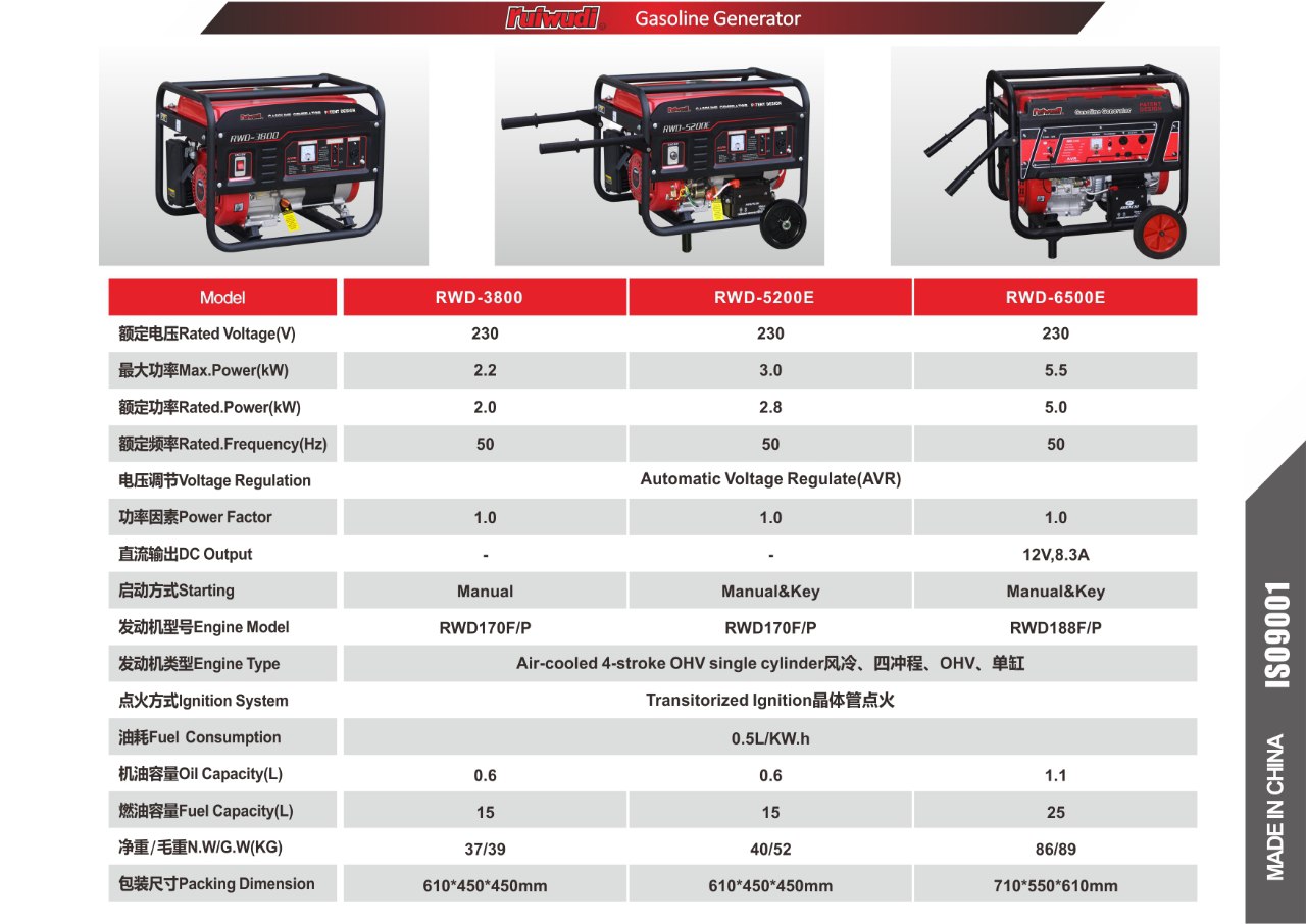 Benzin Generator 3 kW - "Ruiwudi  RWD-5200E"